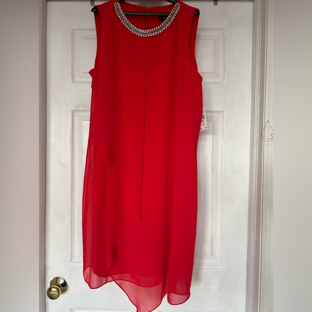 Gorgeous vibrant MSK red dress with rhinestone neckline